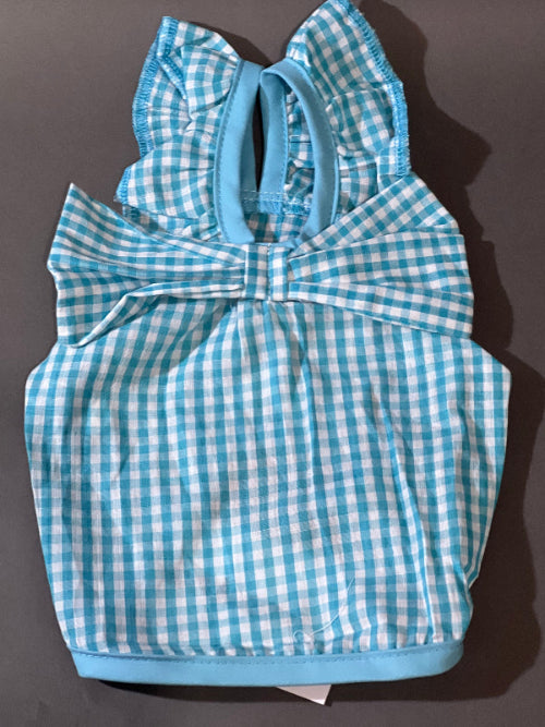 Blusa para perro y gato en cuadros color azul, fresca, coqueta, sin mangas ni botones.