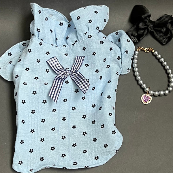 DOG CLOTHES. BLUSA PARA PERRO O GATO CON ESTAMPADO DE FLORECITA, SUPER FRESCA CON CUELLO DE TACHONES COQUETA PARA EL DIARIO.