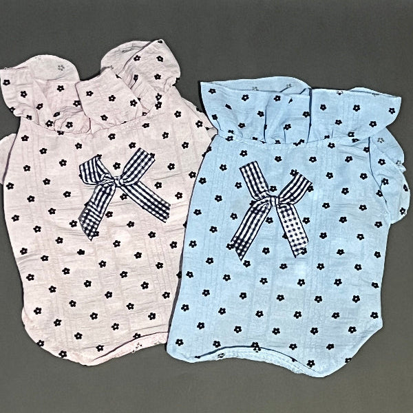BLUSA PARA PERRO O GATO CON ESTAMPADO DE FLORECITA, SUPER FRESCA CON CUELLO DE TACHONES COQUETA PARA EL DIARIO