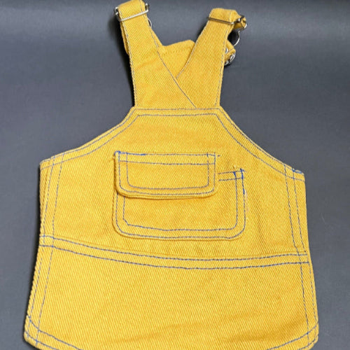 OVEROL O PETO DE MEZCLILLA COLOR AMARILLO, PARA RAZAs pequeñas. facil de poner