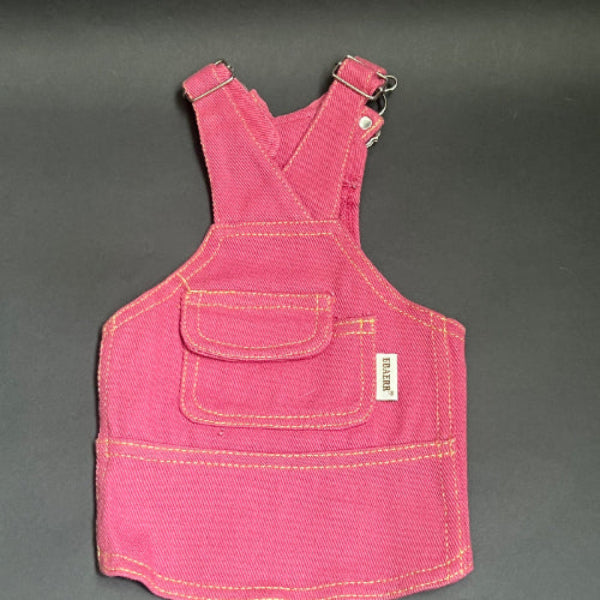 OVEROL O PETO DE MEZCLILLA COLOR ROSA, PARA RAZAs pequeñas. facil de poner