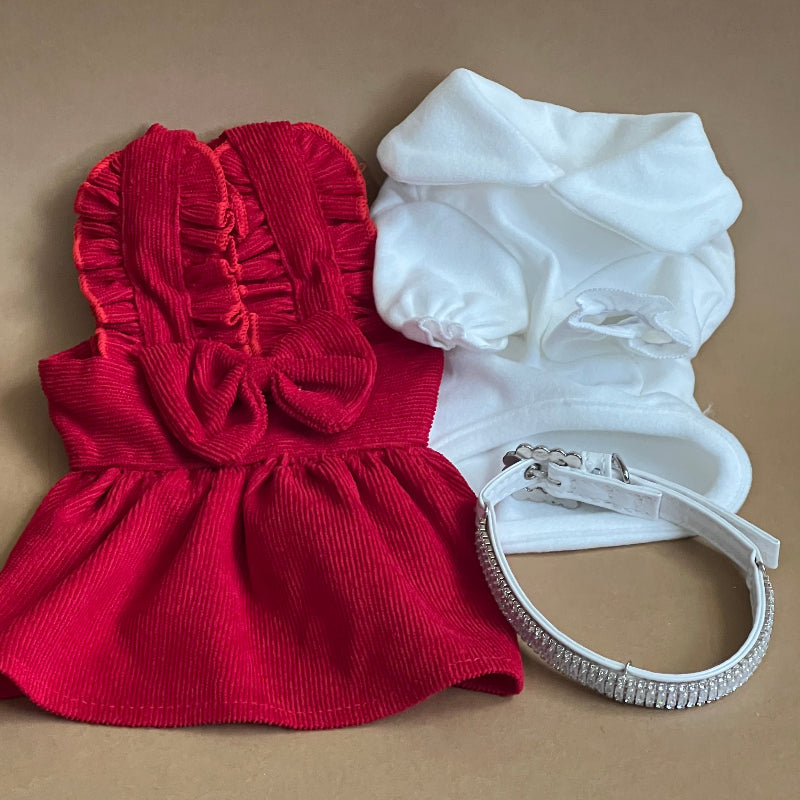 outfit para mascota, vestido, blusa y collar para razas chicas