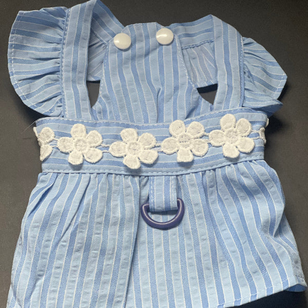 vestido fresco y fácil de poner,rayas con una franja de flores. para razas pequeñas.