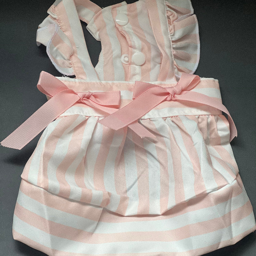 VESTIDO DE RAYAS ROSA CON MOÑITOS COMODO Y COQUETO
