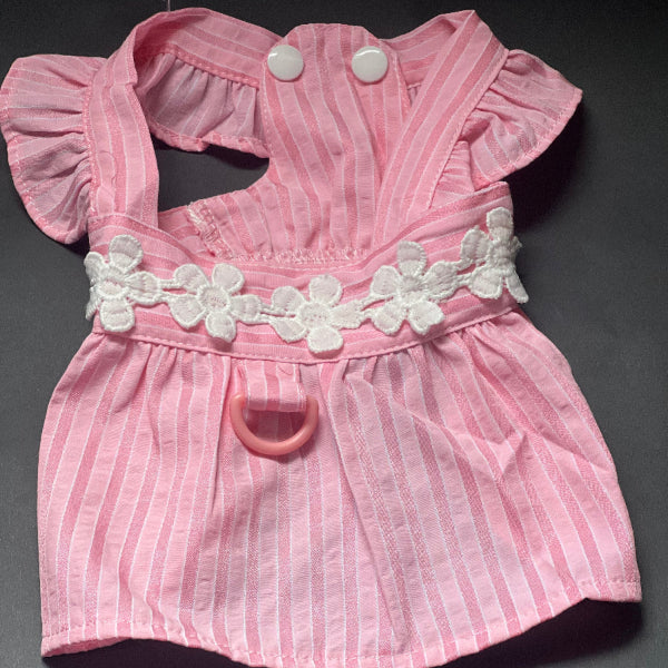 vestido fresco y fácil de poner,rayas con una franja de flores. para razas pequeñas.