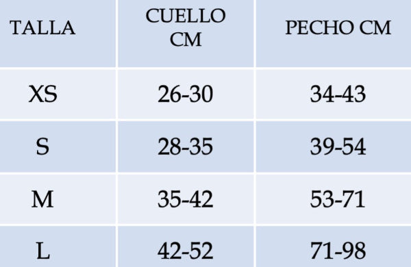 Pechera liviana para razas pequeñas y grandes
