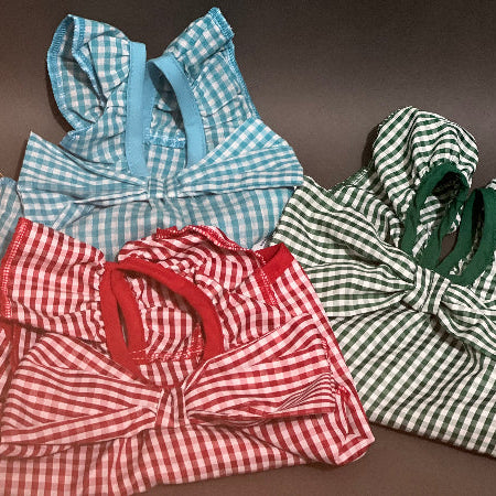 Blusa para perro y gato en cuadros varios colores , fresca, coqueta, sin mangas ni botones.