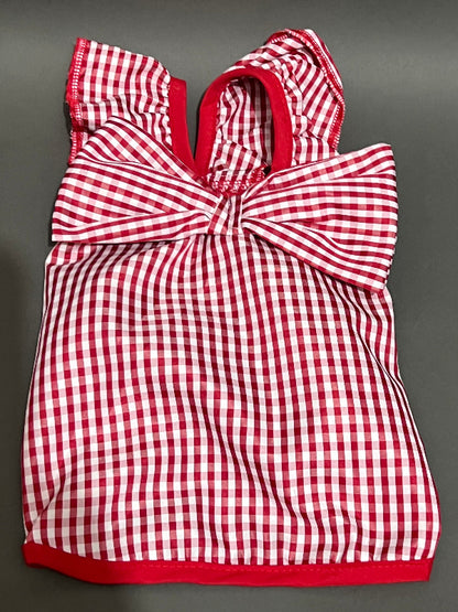 Blusa para perro y gato en cuadros color rojo, fresca, coqueta, sin mangas ni botones.