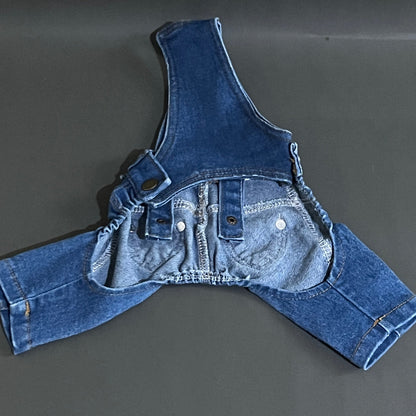 OVEROL DE MEZCLILLA PARA PERRO O GATO, UNA MEZCLILLA SUAVE QUE LES PROPORCIONA COMODIDAD, PERO SE VEN BIEN VESTIDOS, IDEALES PARA DIAS DE CALOR, 