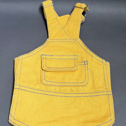 OVEROL O PETO DE MEZCLILLA COLOR AMARILLO, PARA RAZAs pequeñas. facil de poner 